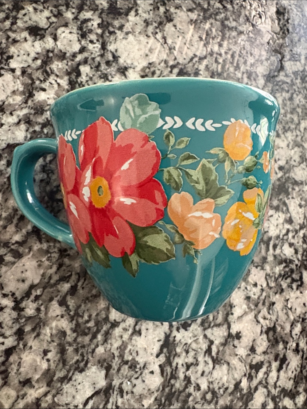 The pioneer woman Teal Floral Ceramic coffee Mug cup